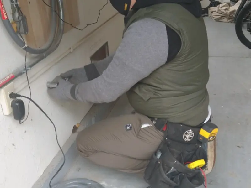 Electrician performing outlet wiring in a Avon Park garage